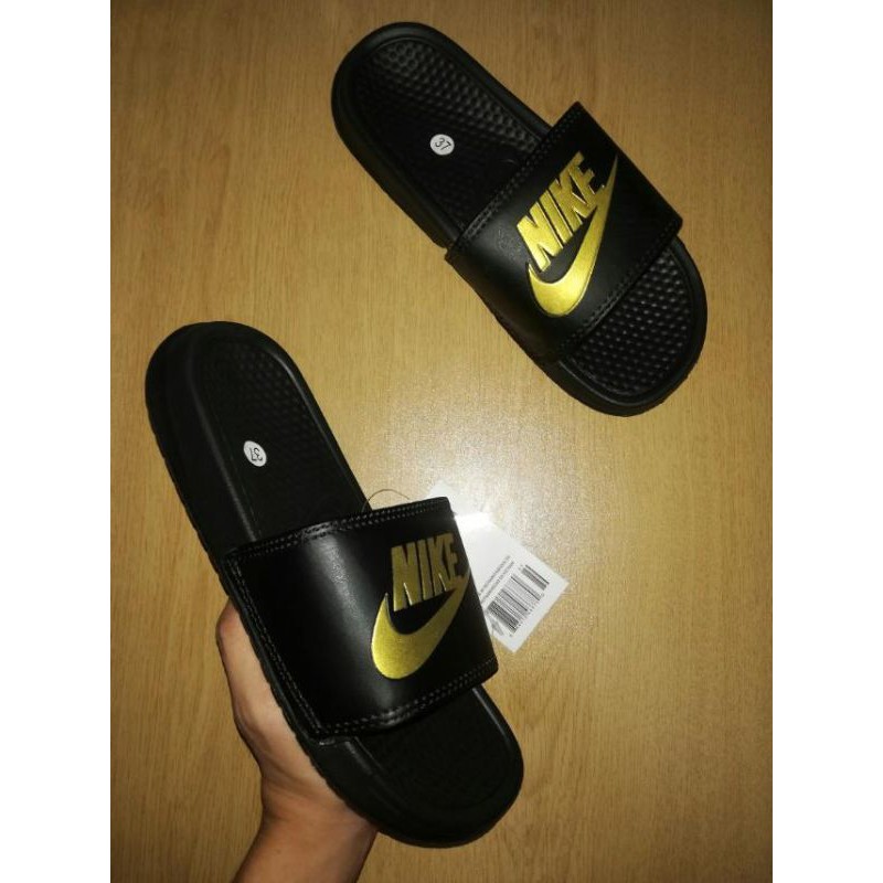 nike benassi slides black and gold