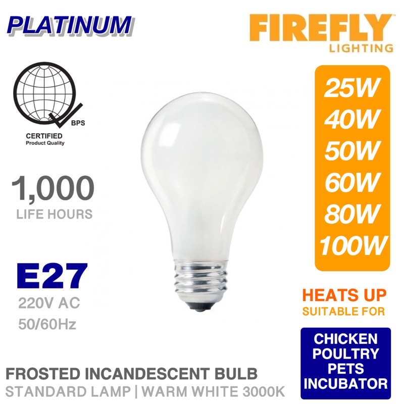 FIREFLY Incandescent Bulb Yellow / Warm White 10W100W Home