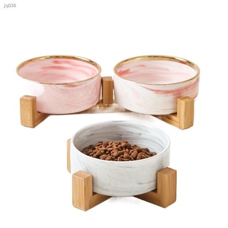 ❈﹉Marble Ceramic Double Bowl For Dog Cat Puppy Water Food Drinking Feeder Small Animal Dispenser Mul