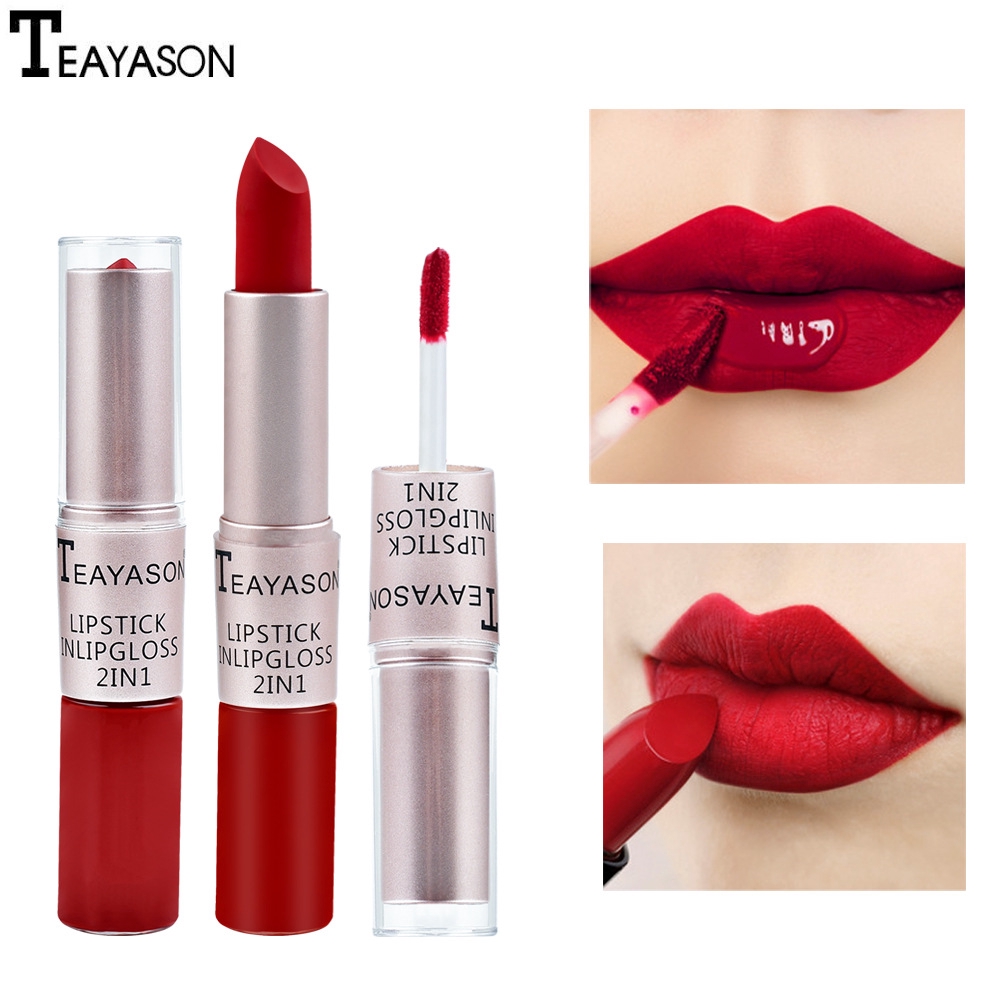 Double Head Matte Lipstick Liquid Set Waterproof Silk Velvet Lip Tint 