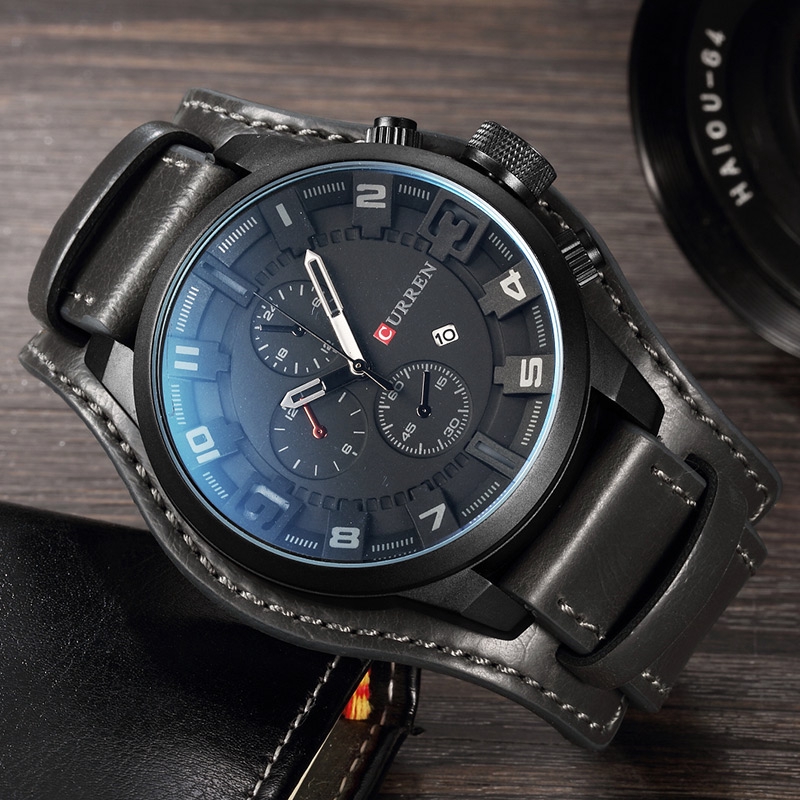 Curren Men's Watch Quartz Fashion Leather Waterproof Watches with Box 8225