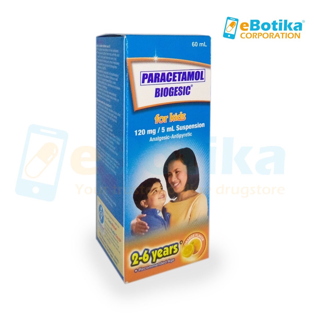 Biogesic Paracetamol Syrup 120mg 5ml 60ml Orange Flavor Shopee