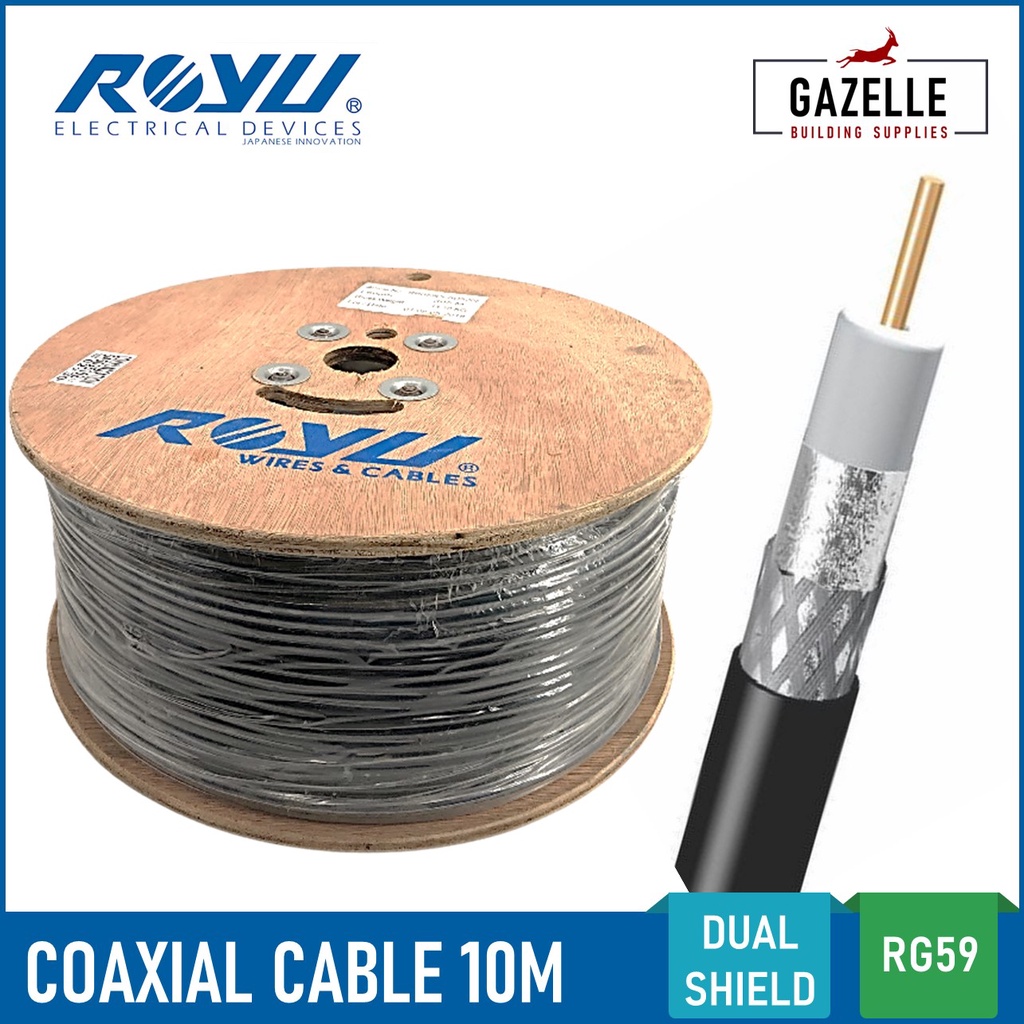 Royu RG59 Coaxial Cable - 10 Meters For Television Cable Wire | Shopee ...
