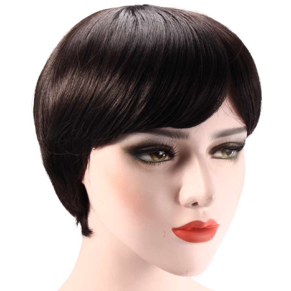 Happymall Fashion Short Straight Black Wigs Full Head Synthetic