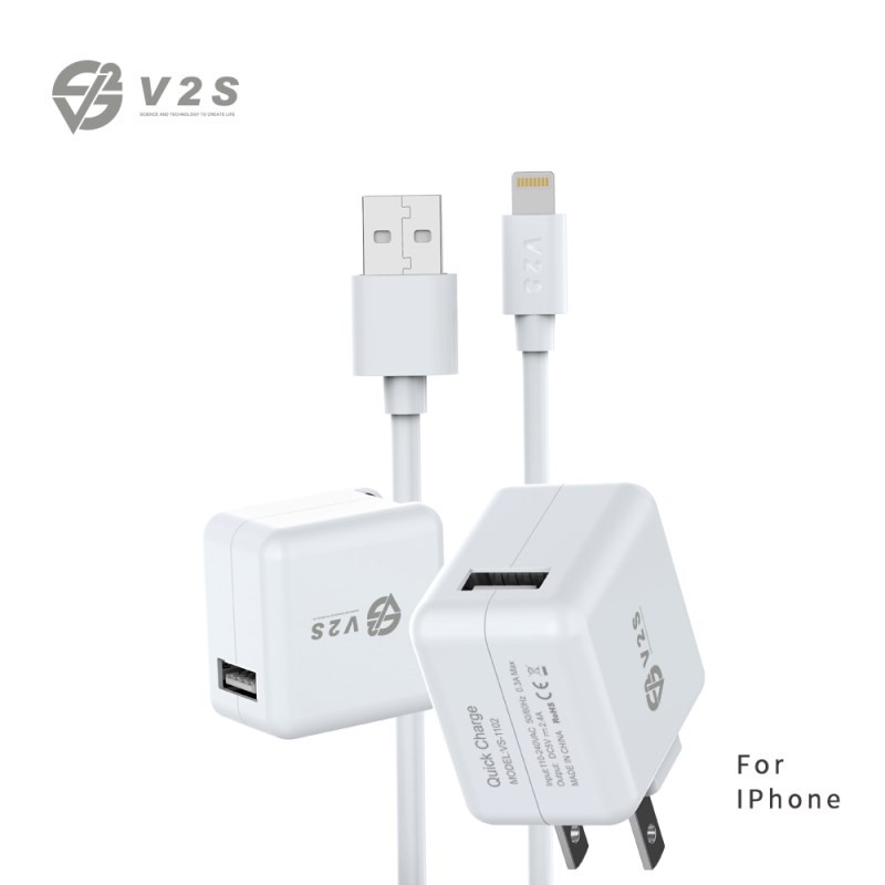 V2S VS1102 Travel Adapter Suit Dual USB 2.4A Charger with i5 i6 i7 i8 ...