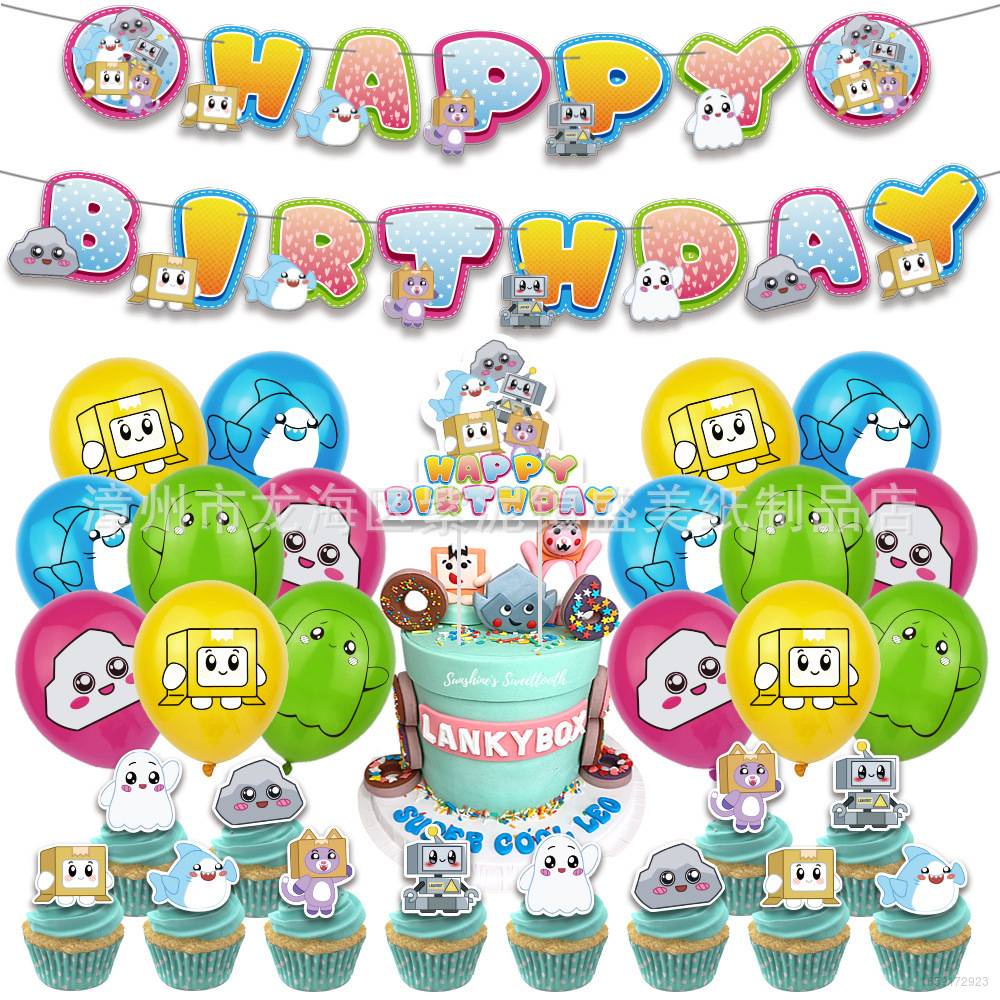 Ns3 lankybox Birthday theme party decorations banner cake topper