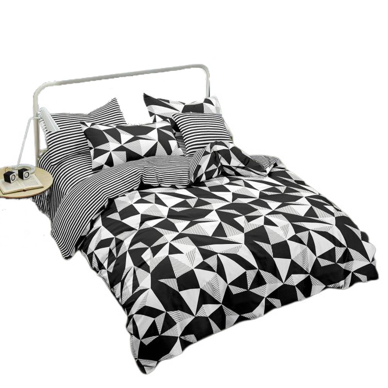 Angbon 3 In 1 Queen Size Black & White Elegant Design Bedsheet Set 60”*75”*7.8” #3