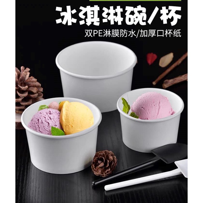 3oz 4oz 5oz Ice Cream Paper Bowl 50pcs 1/2/3 Scoop Party Disposable Cup ...