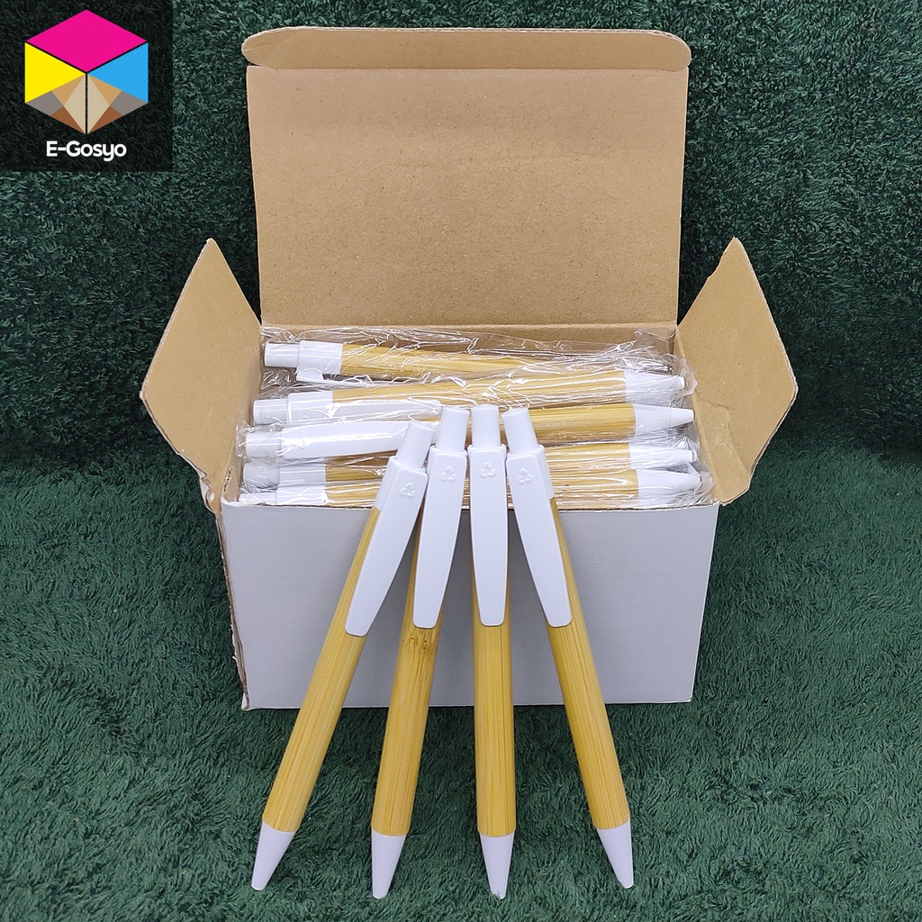52 pcs Bamboo Pen / Bamboo Ballpen Recyclable Plastic White Black Ink