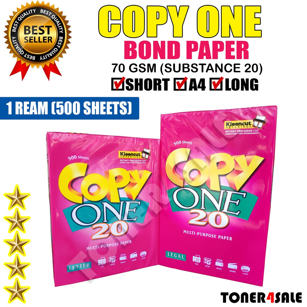 Copy one bond paper sub20 70gsm 1 ream 500 sheets shopee philippines