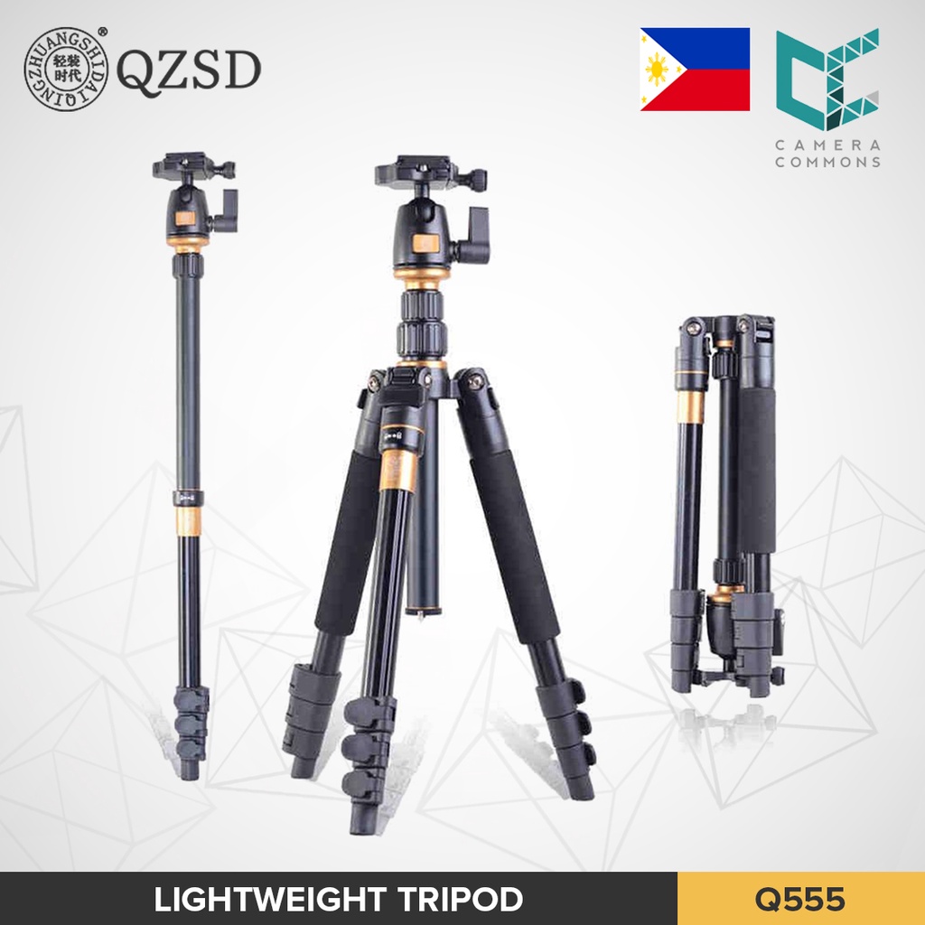 QZSD Q555 Portable Lightweight Tripod Monopod with Ball Head for