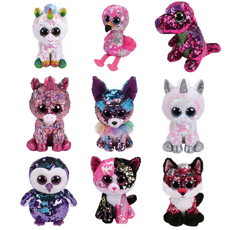 Blue Dragon 6" Ty Beanie Boos Puppy Glitter Big Eyes Plush Stuffed Animals Toy 