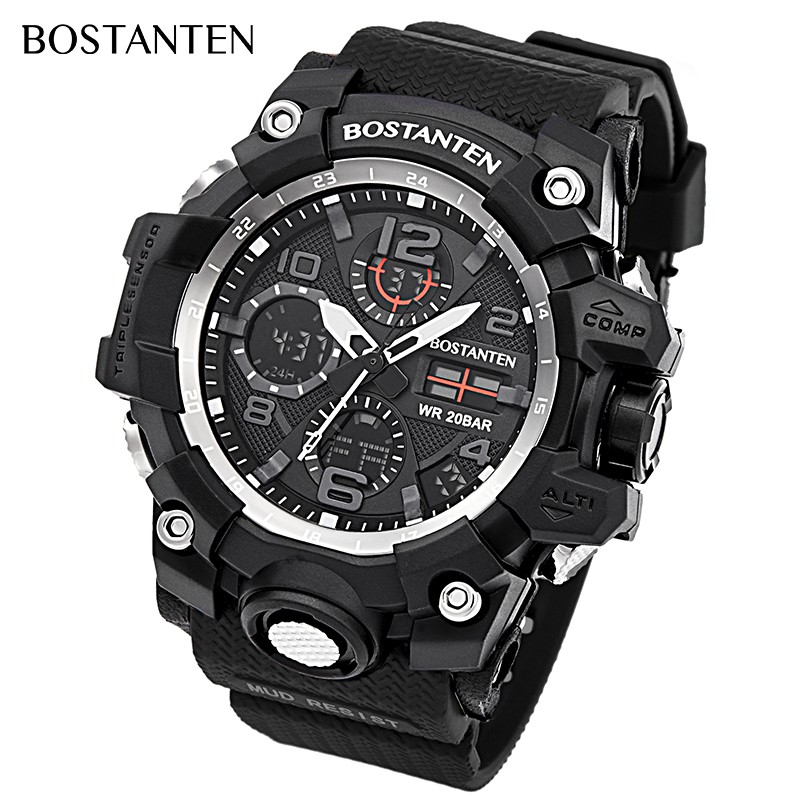  BOSTANTEN  Men s Digital Watche water proof watch  Double 