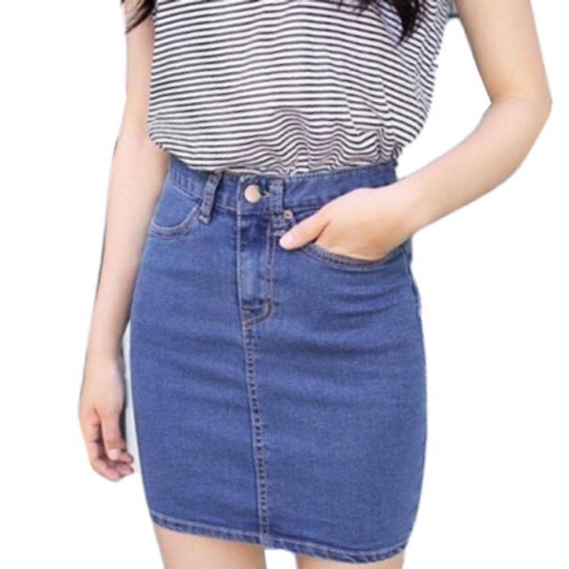 Maong skirt plain w/ zipper high waisted denim skirt plus#1069 | Shopee ...