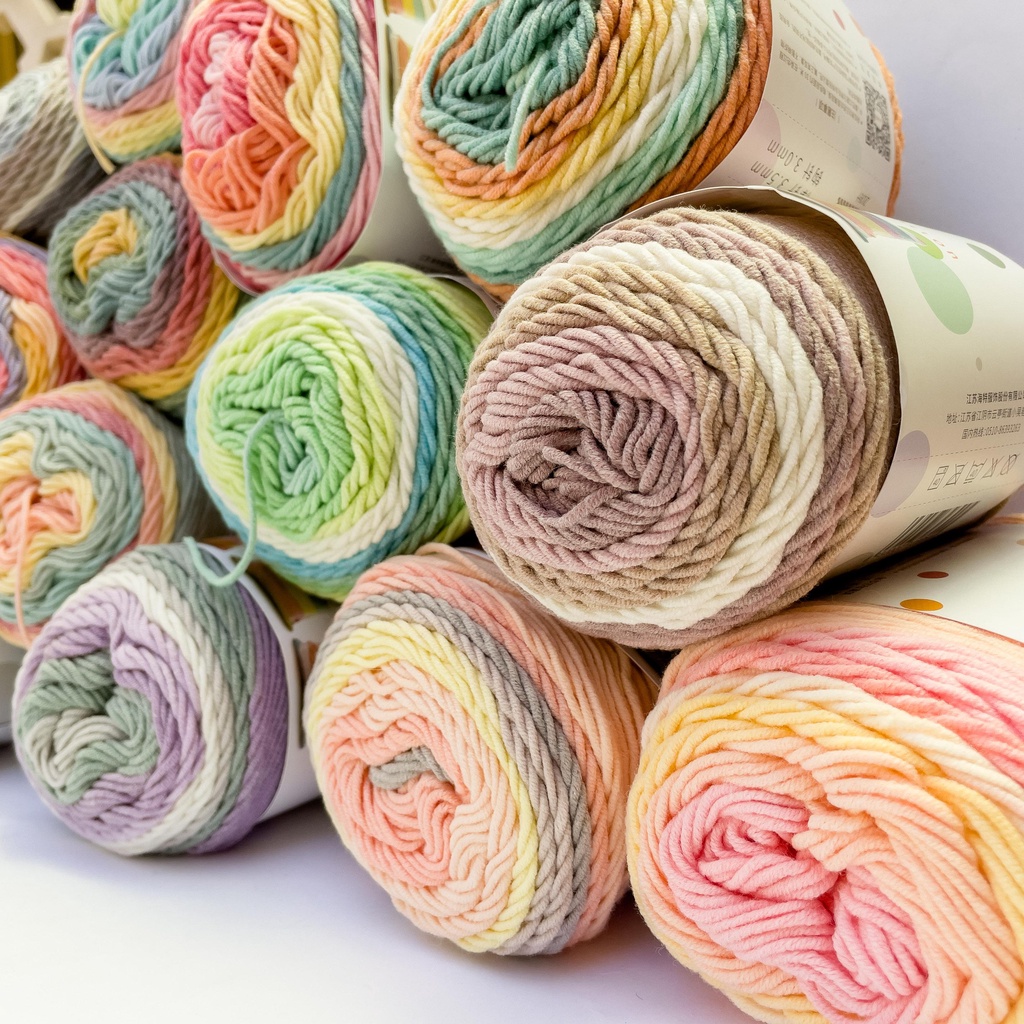 Rainbow Cotton Self-Striping Yarn Cotton-Acrylic Blend Yarn 5ply DK ...