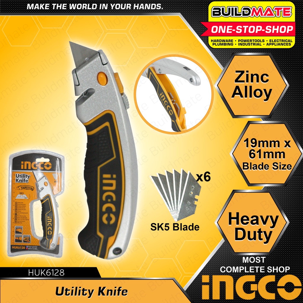 INGCO Original Utility Knife with 6 PCS Blade SK5 19mm x 61mm HUK6128