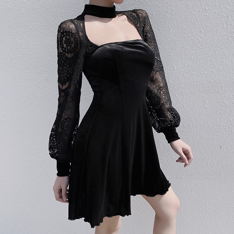 Womens Elegant Vintage Casual Work Ruffled Sleeve Swing Cocktail Party Dress with Pockets 946