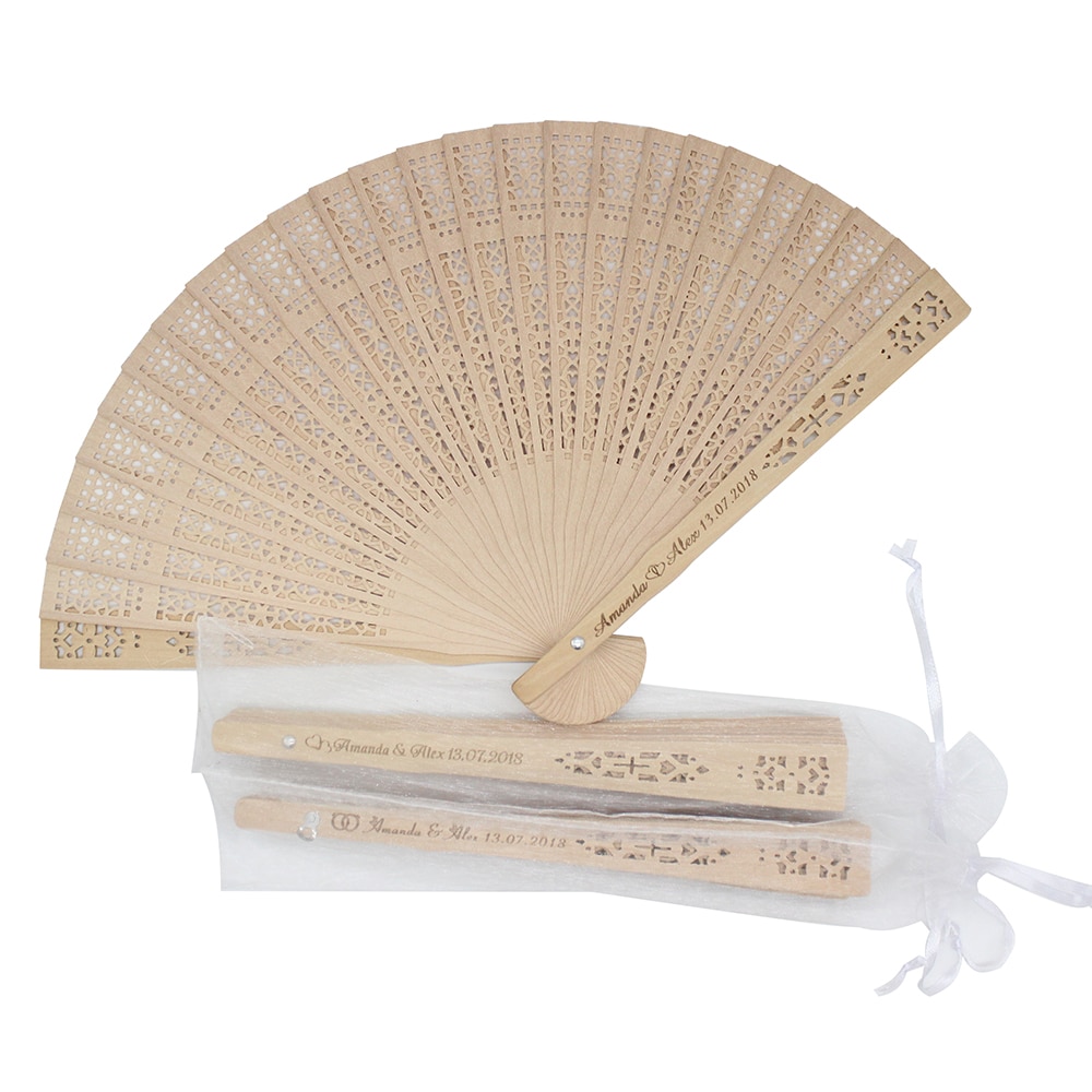 50pcs Personalized Engraved Wood Folding Hand Fan Wooden Fold Fans