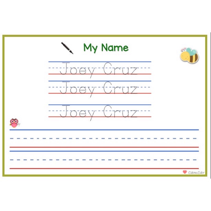 Name Tracing Laminated Reusable (use whiteboard marker, not included ...