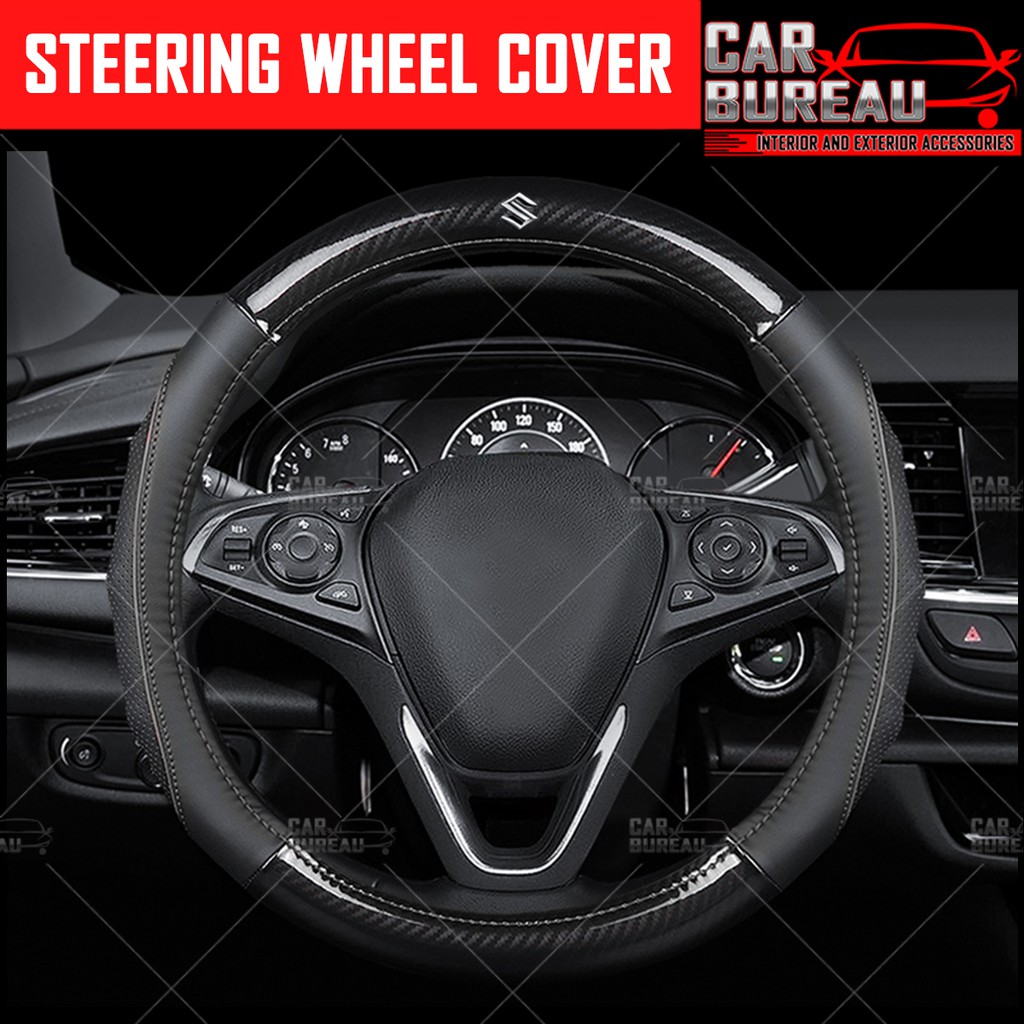 SUZUKI Car Steering Wheel Cover Carbon Fiber Leather 38cm | SWC-PVC-4 ...