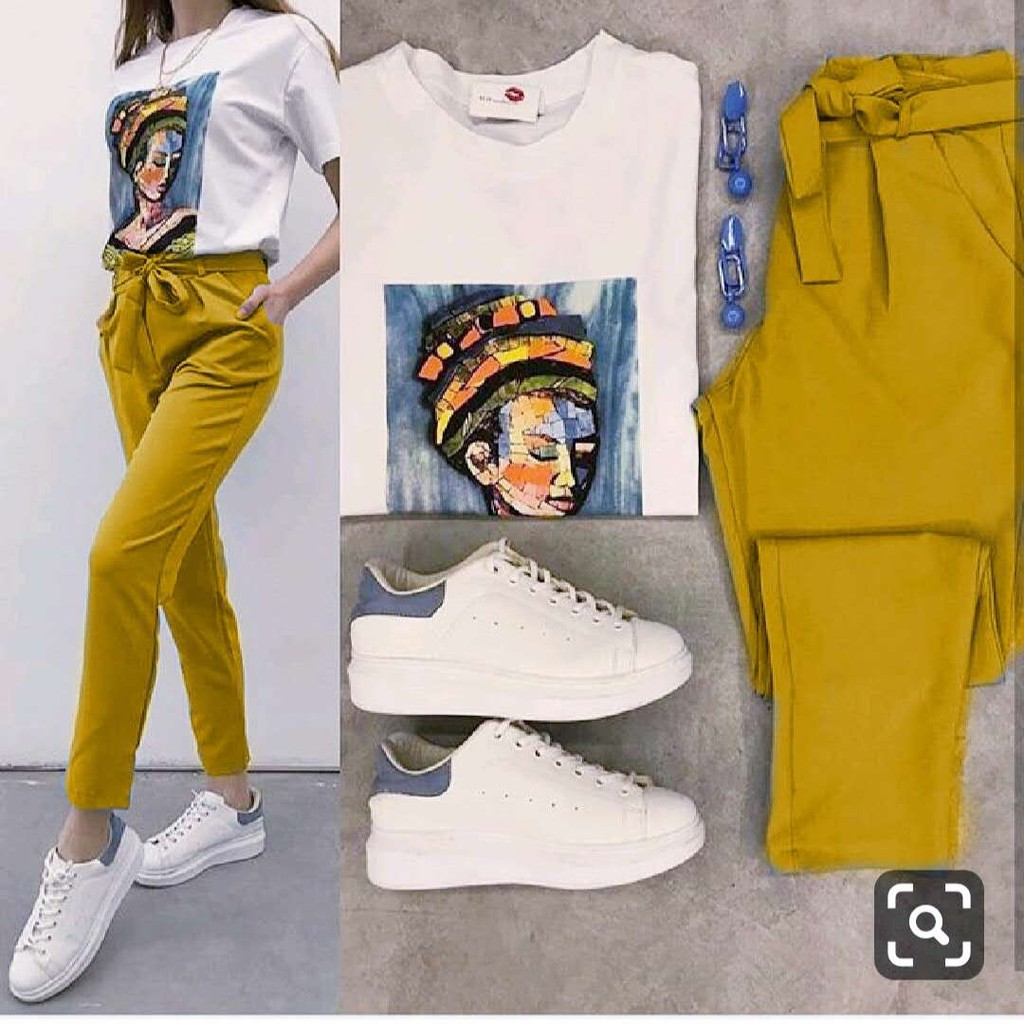 yellow pant white shirt