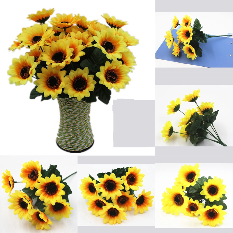 7 Heads Large Artificial Sunflower Fake Flower Floral Bouquet Home-Garden Decor 