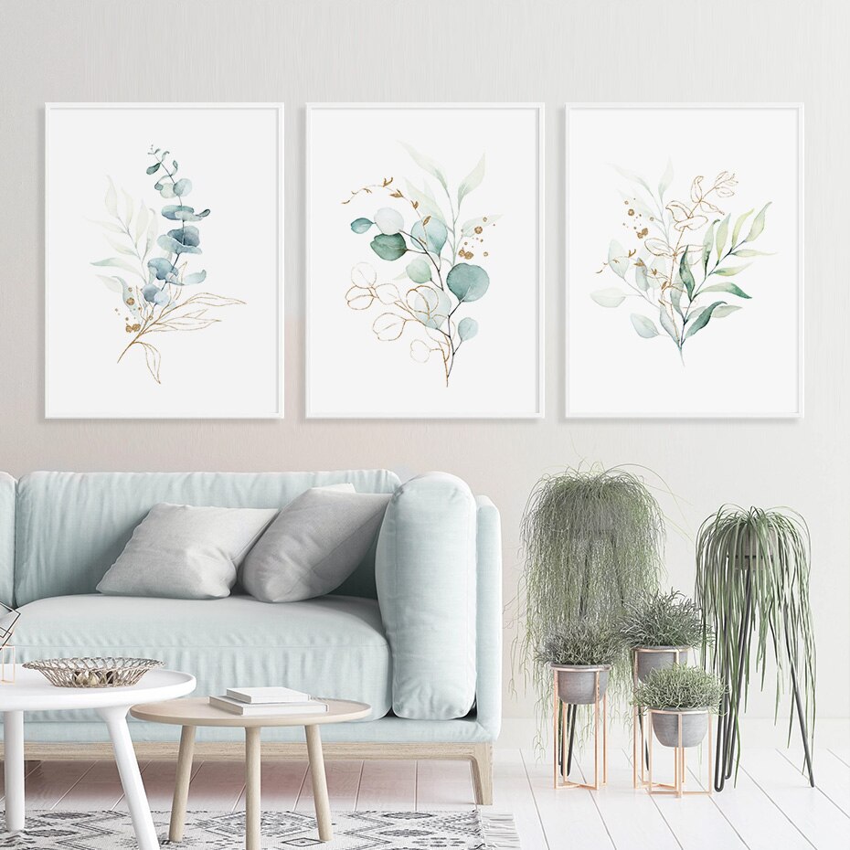 Gold Leaves Light Green Botanical Isolated White Background Prints Canvas  Painting Wall Decor Pictures Posters Aesthetic Room De | Shopee Philippines