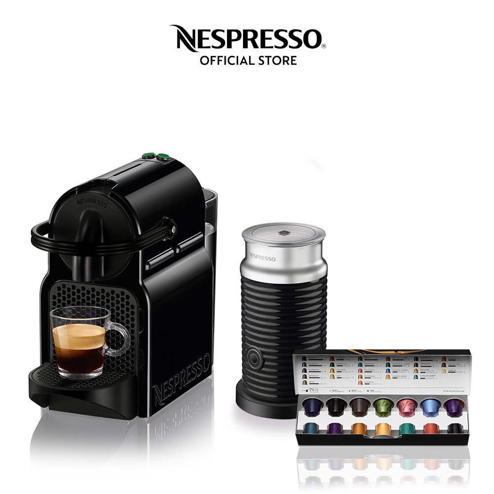 Nespresso® Inissia Coffee Maker Black & Aeroccino 3 Milk Frother Bundle