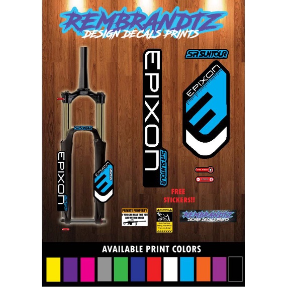 MTB fork decals set Suntour Epixon printed with glossy finish
