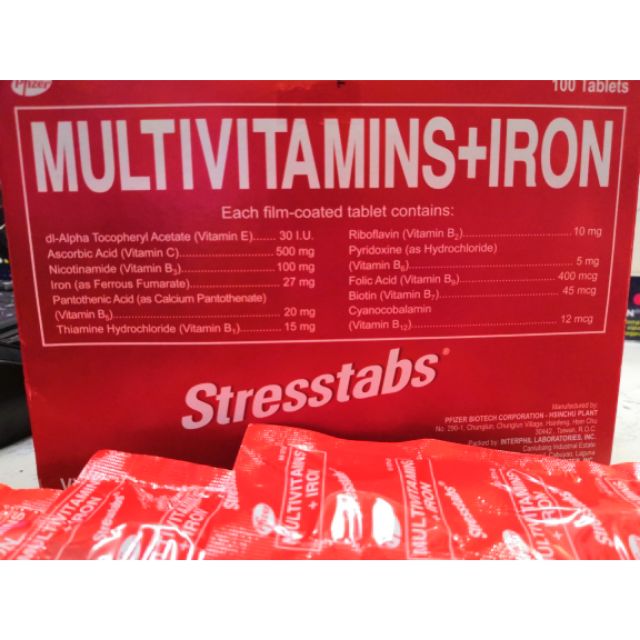 Stresstabs MULTIVITAMINS + IRON (4 Tablets per pad) - 1 pad [e-DrugMart ...