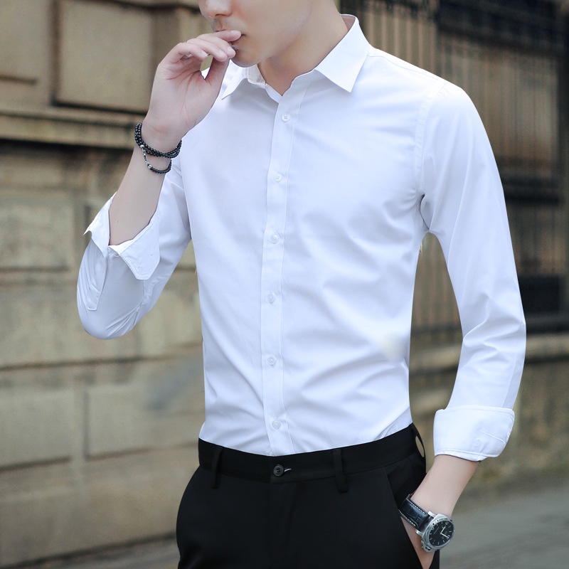 Ironing-Free Summer White Shirt Men's Long-Sleeved Business Slim Korean Style Business Clothing Men's Shirt #5