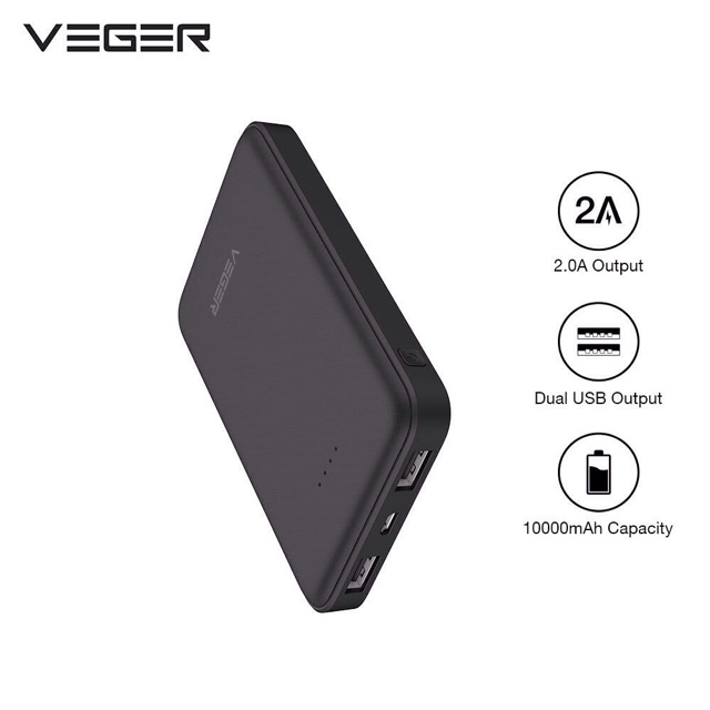 Power Bank Veger 10000mAh portable charger extra slim vp1018 Shopee