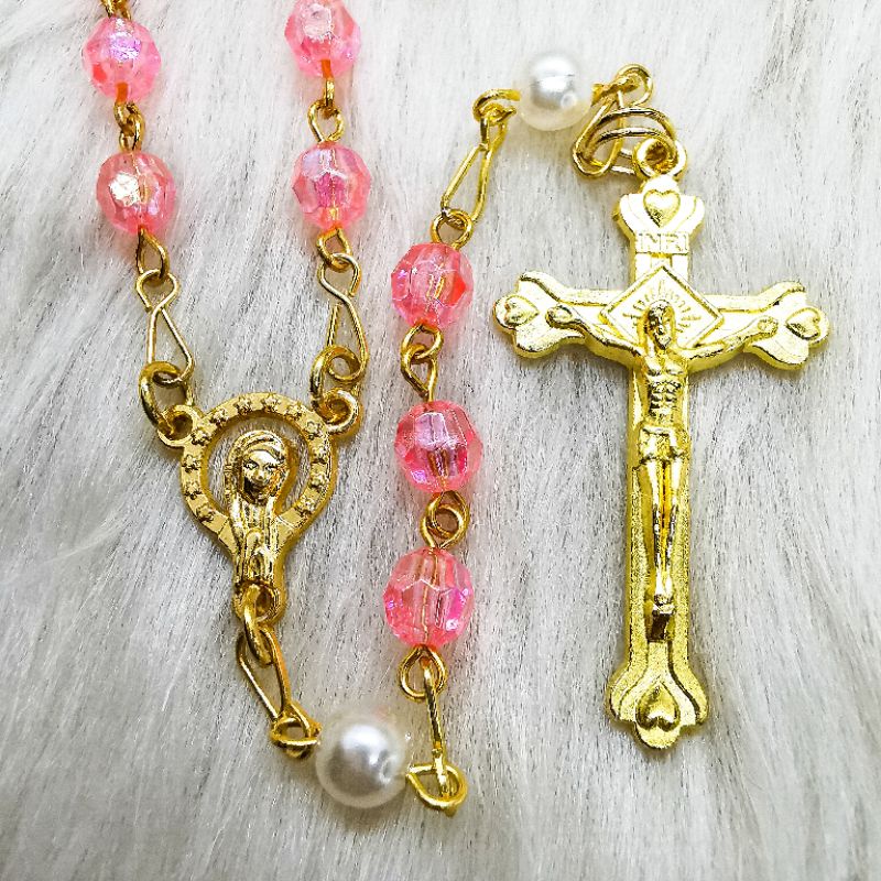 Classic Pink Rosary (Metal Chain, Gawang Pinoy, EXPORT QUALITY, BLESSED ...