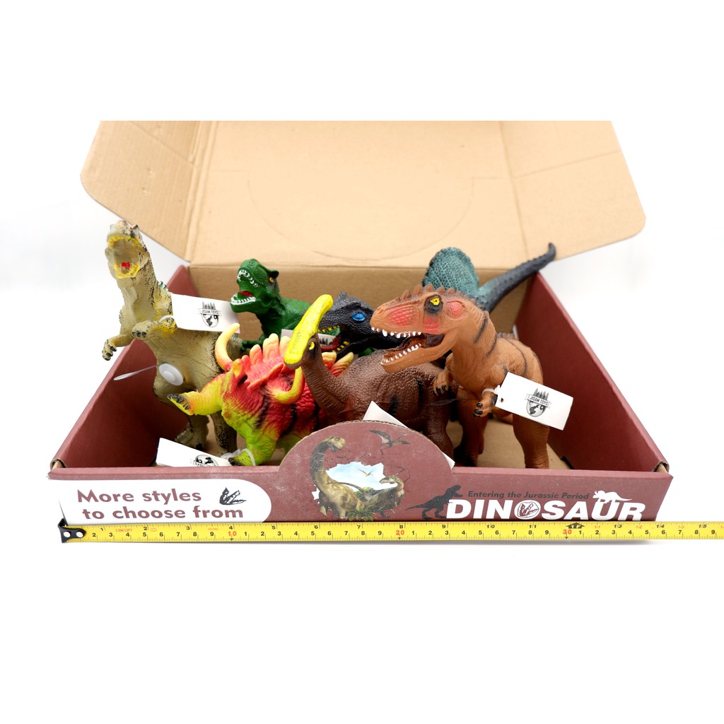 6 Pieces Simulation Jurassic Rubberized Dinosaurs w/ Sound In Box Play ...