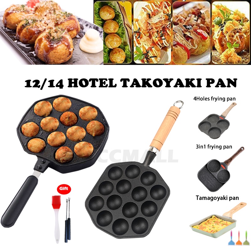 Takoyaki Grill Pan,14 Holes Nonstick Takoyaki Grill Pan Cooking Baking Mold Tool for Making Poffertjes Pancake Balls,Thai Kanom Krok and Other Small Desserts,1.57 Hole Diameter 