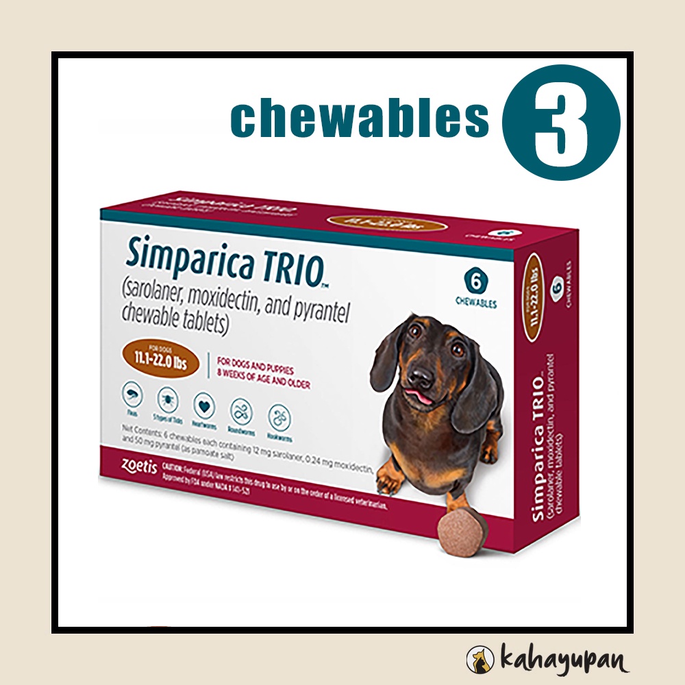 Simparica Trio Anti Tick Flea Mange Heartworm And Dewormer For 5 10kg Dogs 3 Chewable Shopee Philippines