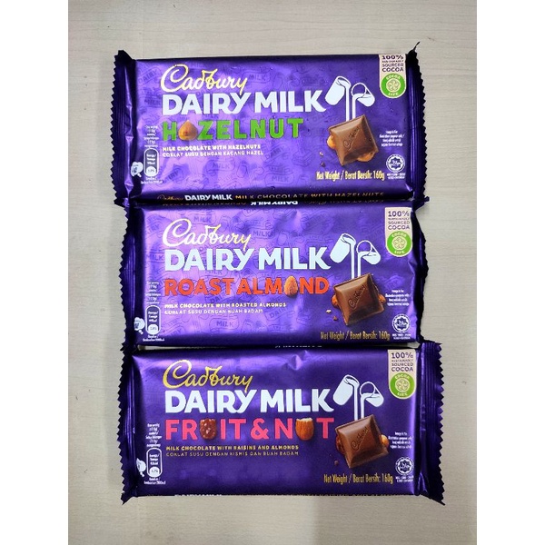 Cadbury Dairy Milk 160g Hazelnut/Roast Almond/Fruit & Nut Shopee