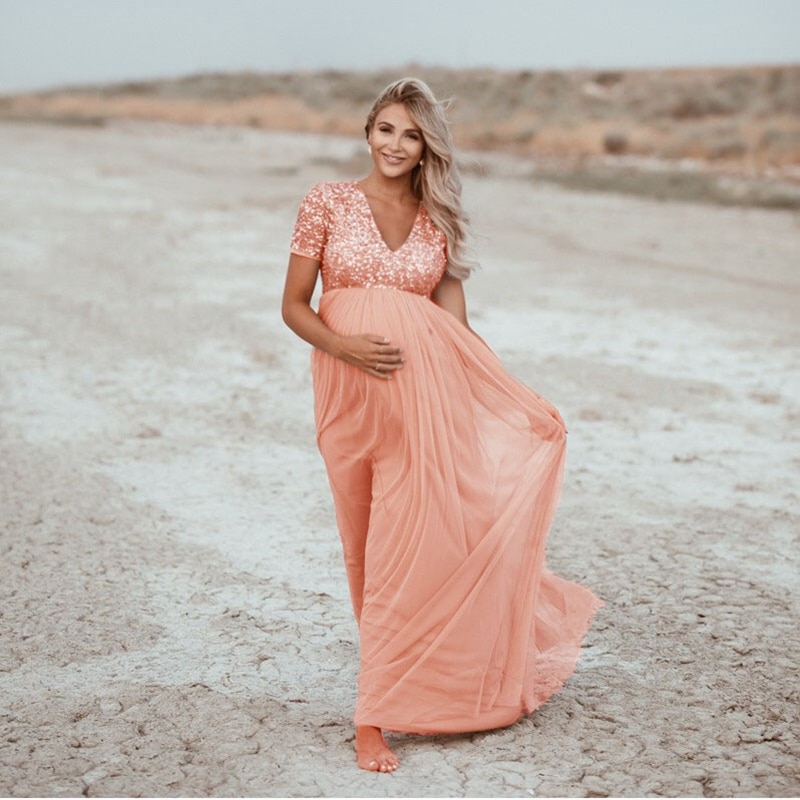 sequin and tulle maternity dress