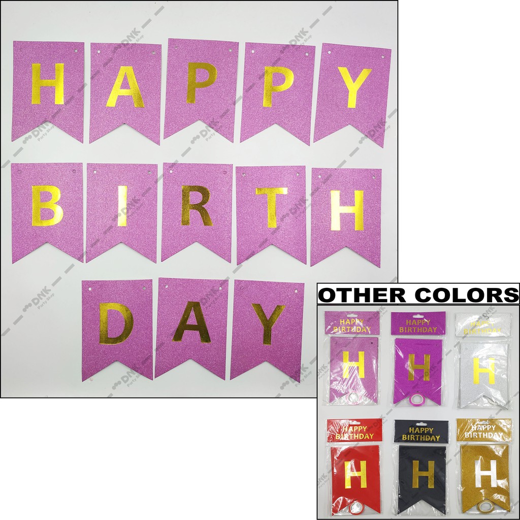 Cutout Flag Hanging Banner Gold Print Glitter Pattern Happy Birthday Pink Purple Silver Red Black Shopee Philippines