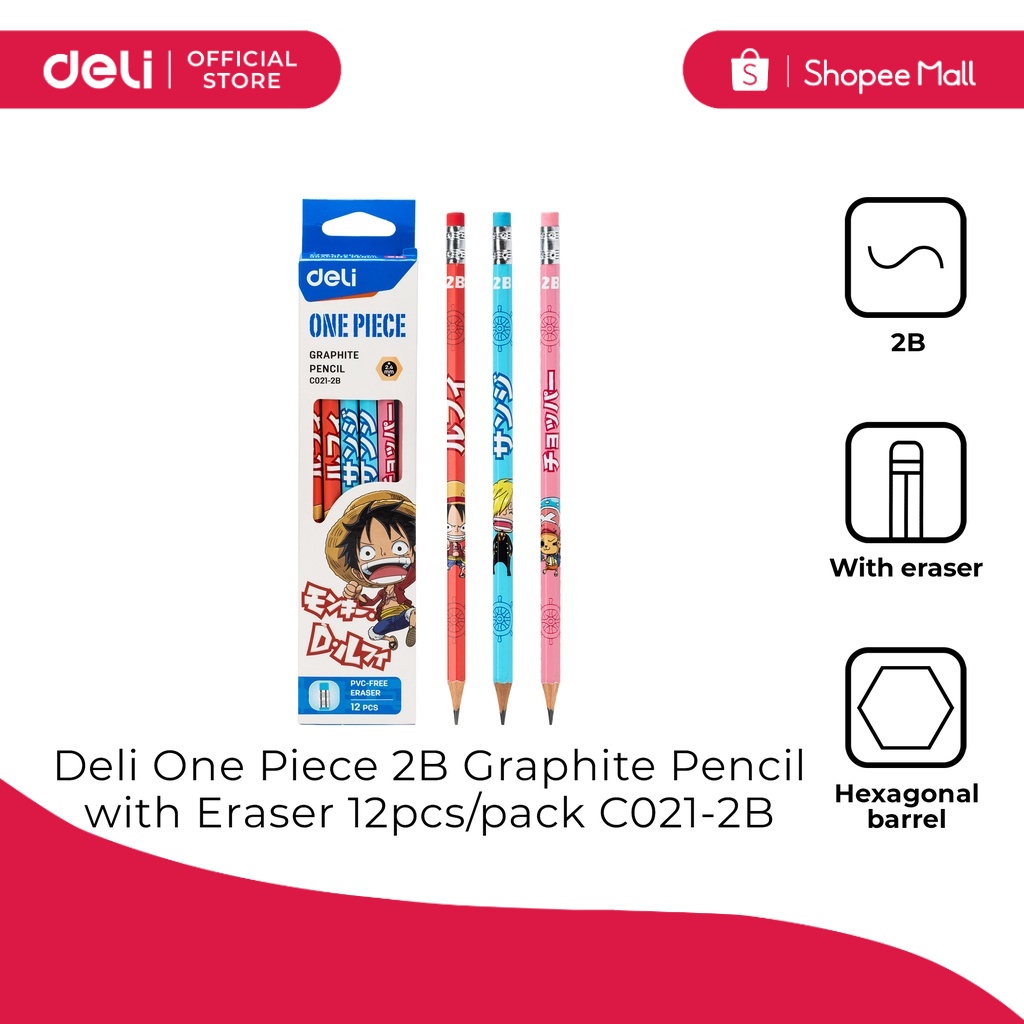 Deli C0212B One Piece 2B Graphite Pencil with Eraser 12pcs/pack