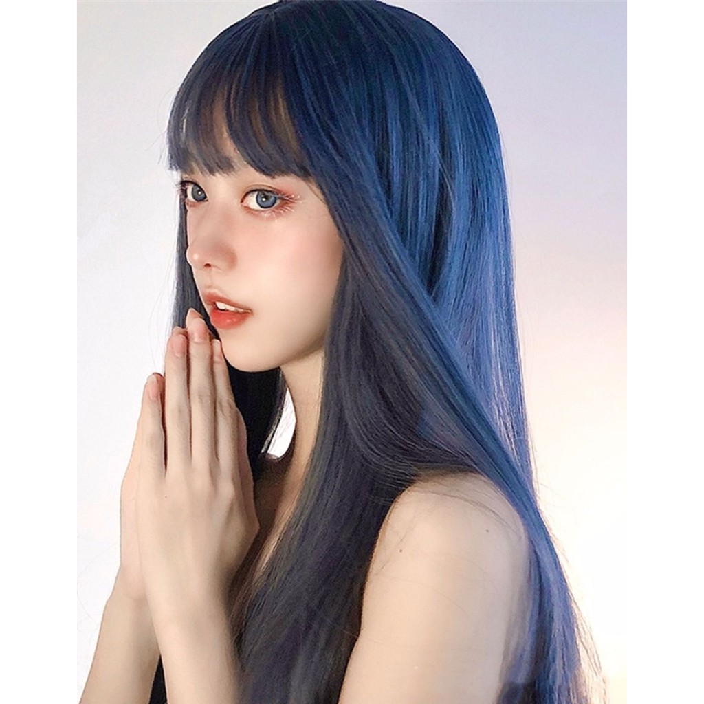 [free gift] Long Straight Hair Wig For Women Haze blue Full Head Wigs