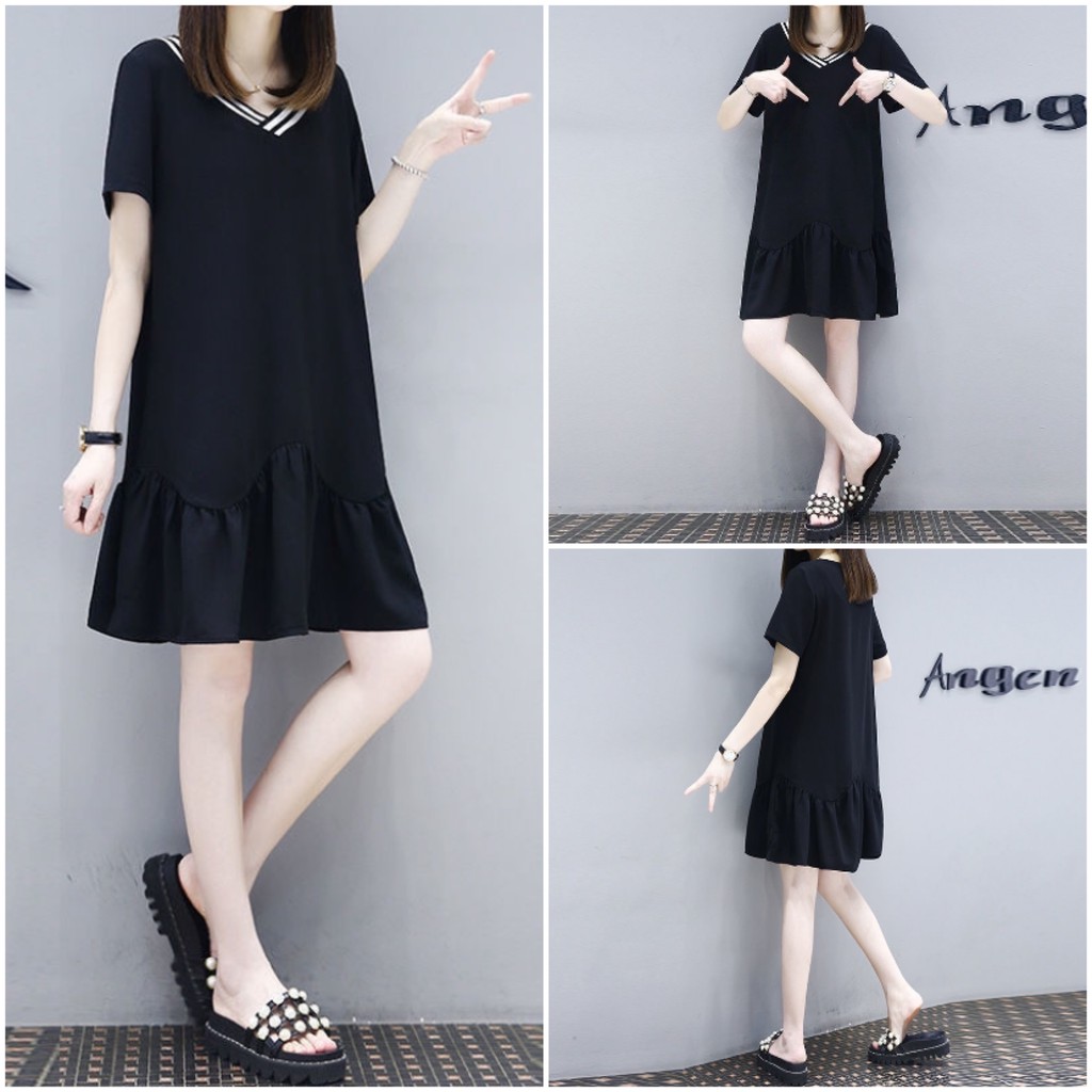 plus size plain black dress