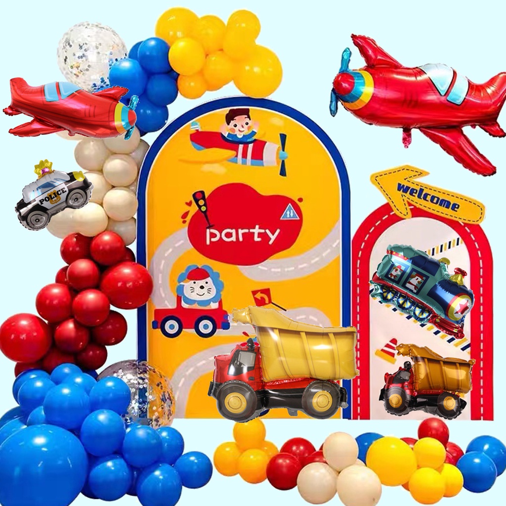 Boys Birthday Party Decoration Balloons/large and Small Airplane Truck Tanks Police Cars Fire Trucks Aluminum Foil Balloons/thick Children's Toy Balloons/safe and Environmentally Friendly Reusable/vehicle Series Theme Party Decoration Balloons