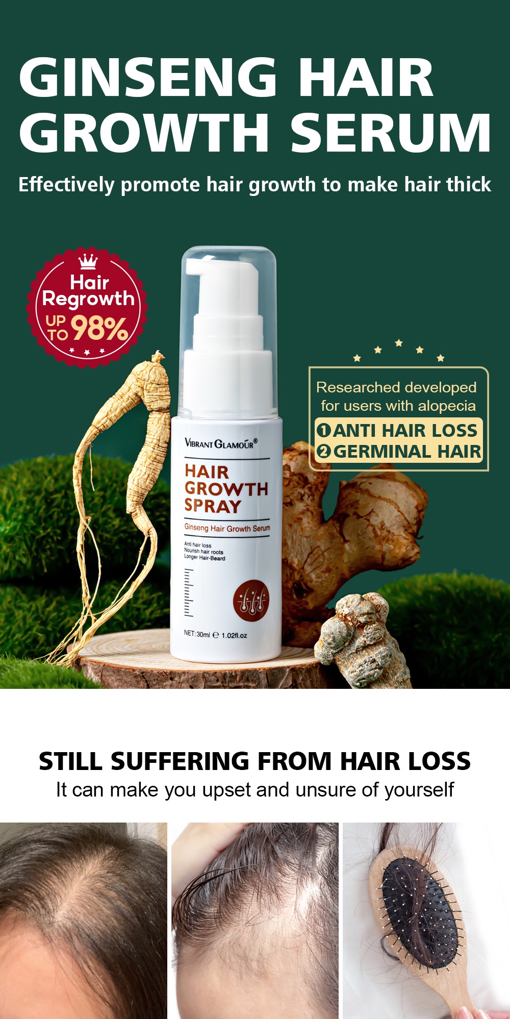 VIBRANT GLAMOUR Natural Hair Growth Essence Spray Essential Oil Liquid  Preventing Baldness Consolidating Anti Hair Loss Nourish Roots Easy To  Carry Hair Growth Oil for Stronger, Thicker, Longer Hair Dense Thicken Hair