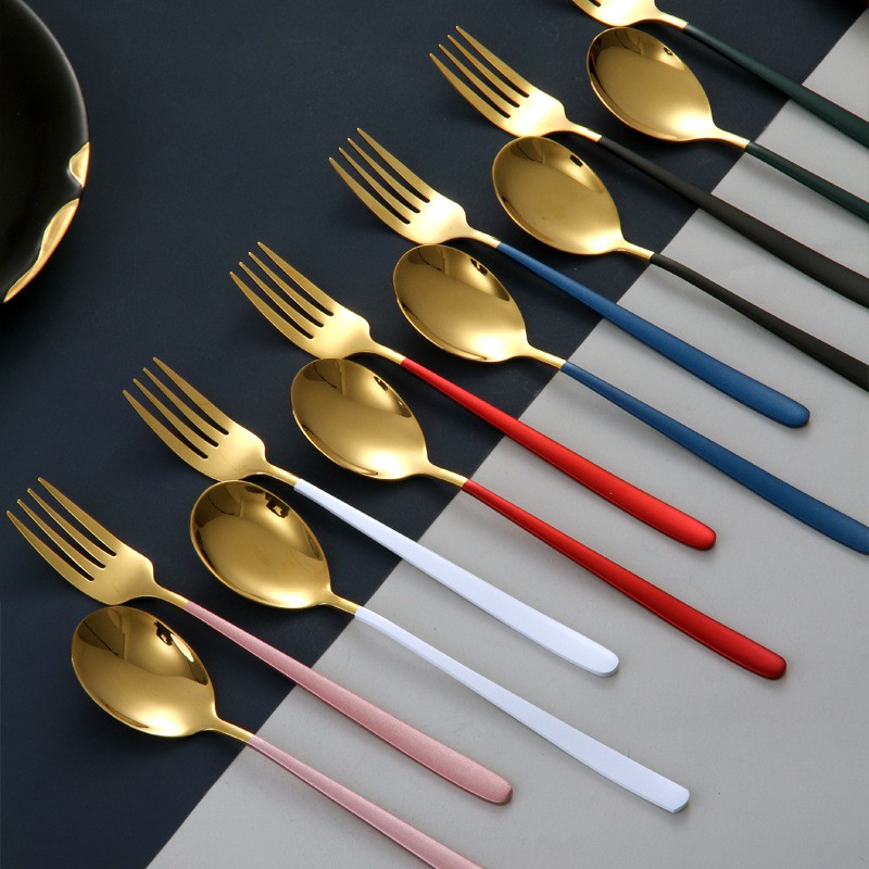 2IN1Tyrant Gold Spoon and Fork Creative Metal Cutlery Set 304 Stainless ...