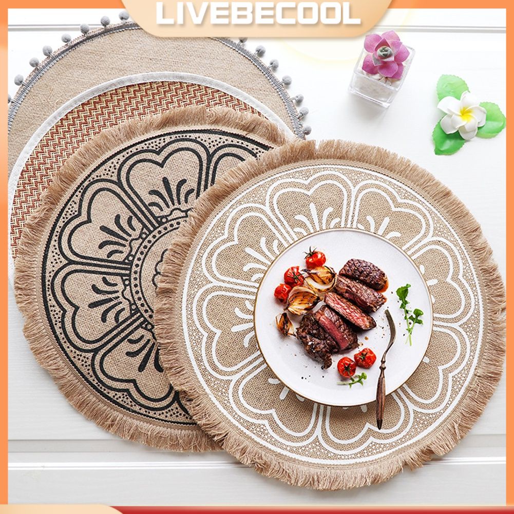 Nordic Moroccan Woven Tassels Table Mats, Bowls and Plates, Cotton and