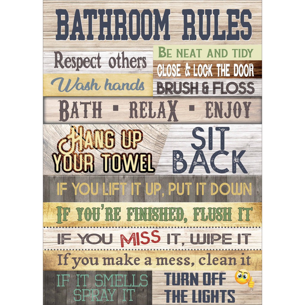 Bathroom Rules Rustic Vintage Inspired Wall Decor 28cm X 41cm Or 11 X16 Inches Shopee Philippines