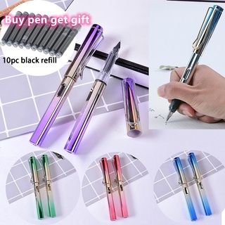 10pcs Free Refill Fountain Pen Fine Nib Calligraphy Signature School Office Writing