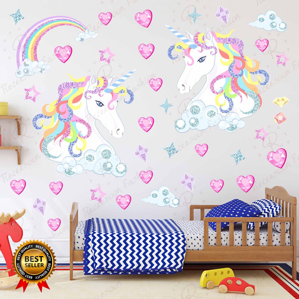 Unicorn Rainbow Wall Stickers Girls Bedroom Wall Decal Art Sticker Home Decor Kids Birthday Gifts