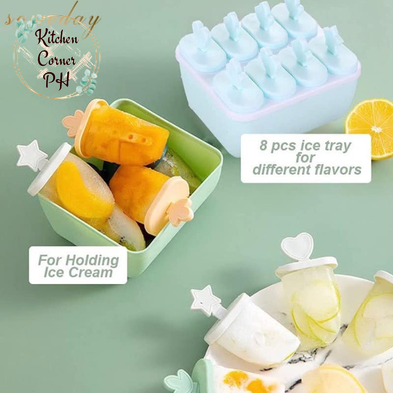 DIY Ice Pop Maker 8 Cells Frozen Ice Cream Molds Popsicle Ice Lolly Pop Easy Make Freezer